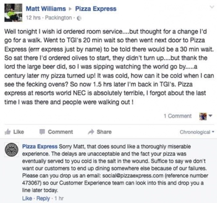 Pizza Express Customer Feedback Response