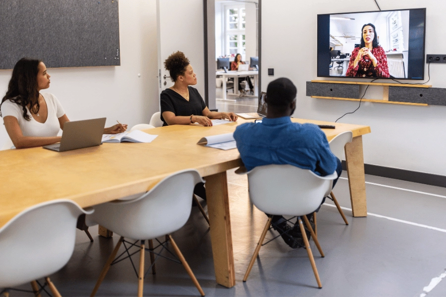 Team video call in an office