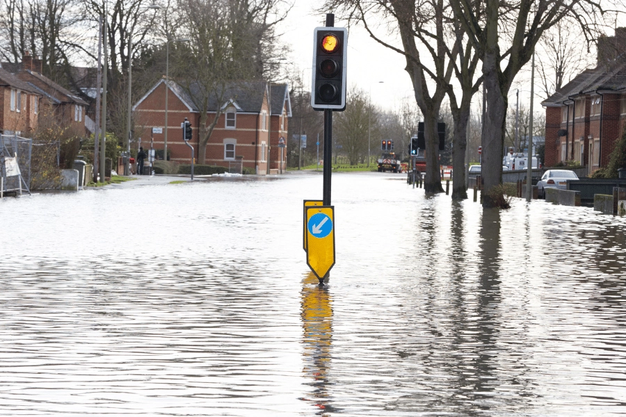Flooding on a residential street in the UK